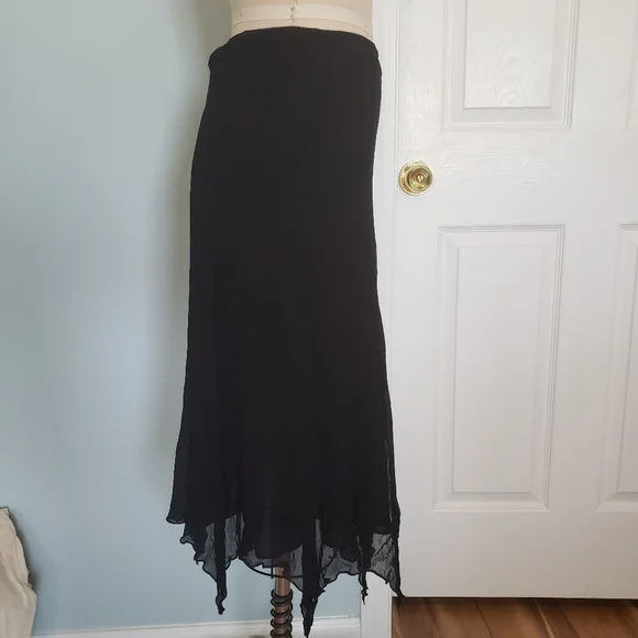 Express Black Silk Hankerchief Hem Skirt, S - Picture 8 of 11